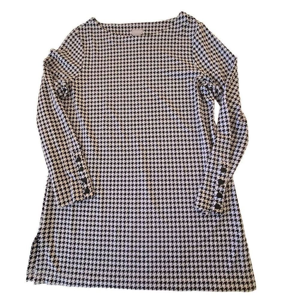 Chico's Womens Houndstooth Button Long Sleeve Mini Dress Black White Size XS